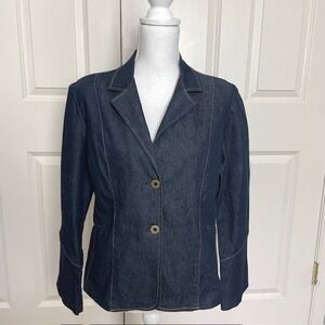 Y2K Vintage Sz 14 Weekend Stretch Denim Blazer Dark Wash Women's Jacket Casual